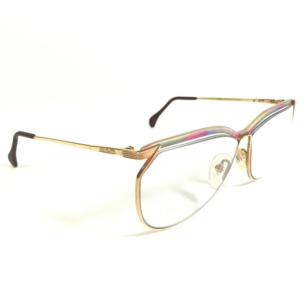 Vintage AVOS Eyeglasses Frames Gold Pink Blue Green Round Full Rim 56-17-130